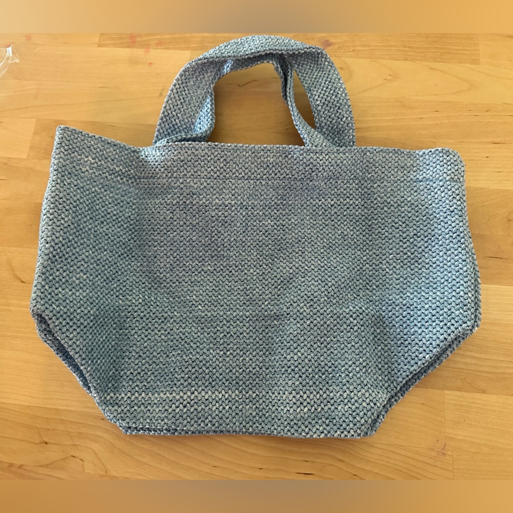 Prada Raffia Blue Gray Small Tote - Picture 4 of 5